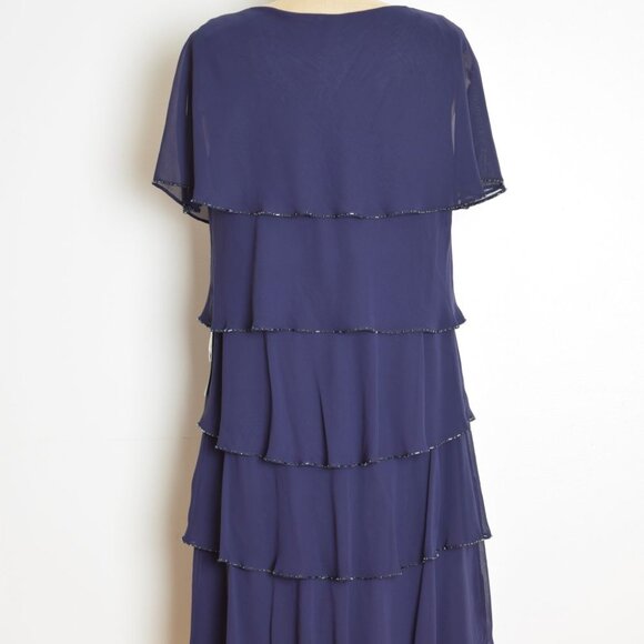 vintage Y2K dress navy tiered fairy flapper flutter beaded party midi witch M - Picture 7 of 8
